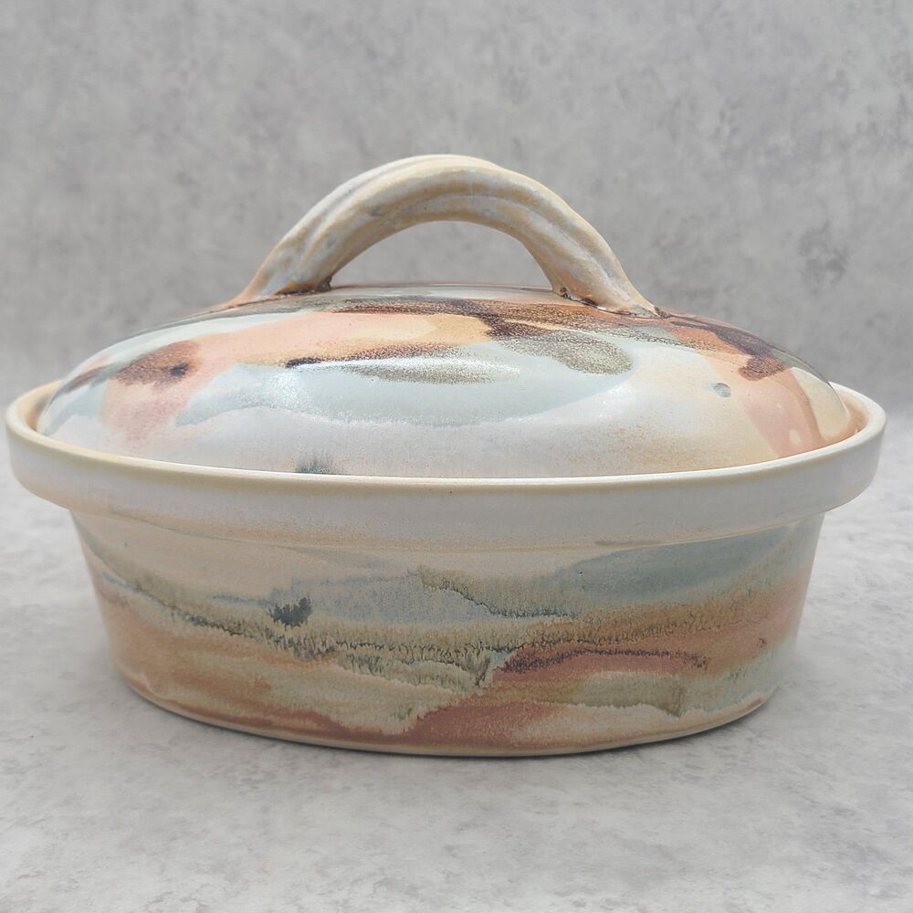 VTG 1991 Studio Art Pottery Covered Casserole Bowl Lid Rustic Stoneware 7"x4"